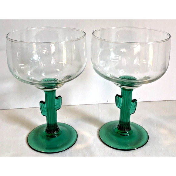 2 Vintage Libbey Margarita Cactus Stem Glasses 14oz Mexico Barware Cocktails - Picture 1 of 4